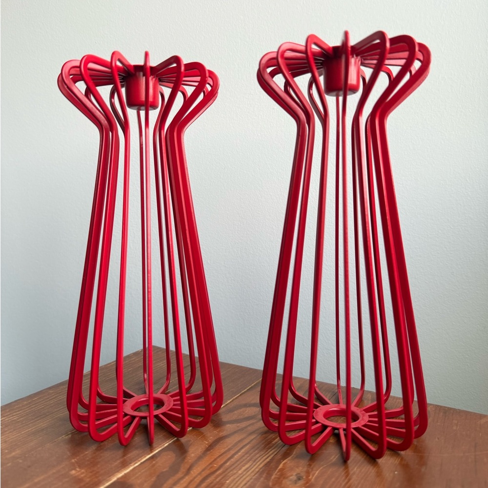 Set of 2 Vintage c1990s IKEA Trådig Taper Candle Holders Red Metal Post Modern